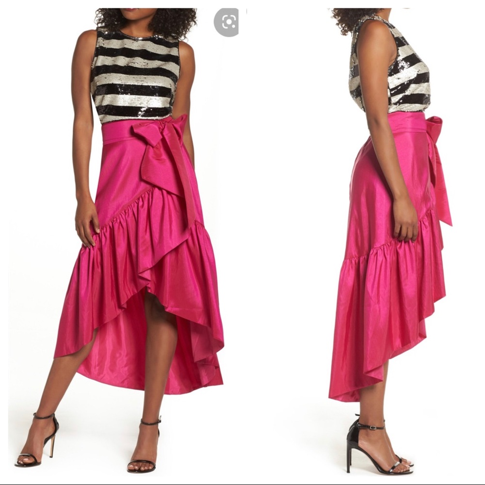 Eliza J Hot Pink Asymmetric Ruffle Maxi Skirt - Picture 1 of 8
